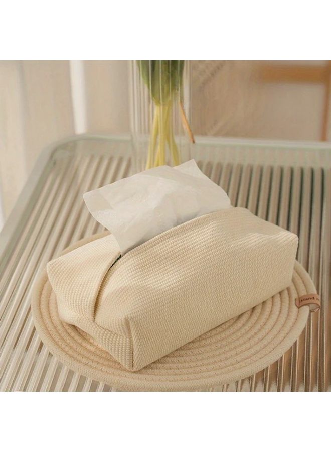 Modern Art Rectangular Tissue Box Cover Natural Beige Black Accents Durable Fabric Decor - Image 1